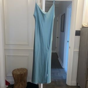 Blue Satin Midi Dress